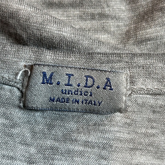 M.I.D.A. Undici Italy Burnout V-Neck T-Shirt Gray/Black Tee, Sz Small - Picture 6 of 7